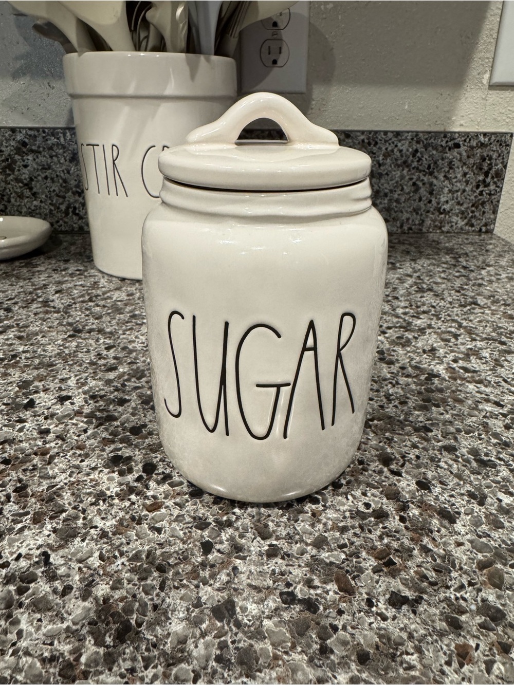 Rae Dunn White Ceramic Sugar Canister - Modern Farmhouse Kitchen Storage